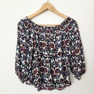 Cottagecore Floral Off The Shoulder Blouse‎ Sz Small Cream Smocked Miley + Molly